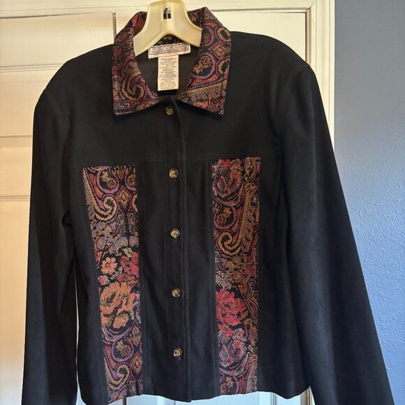 Jessica Howard Women's Jacket Size 10 Fine Corduroy Look Tapestry Inset Button - Picture 1 of 8